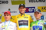 Le podium final du Critérium International 2011: Taaramae, Schleck, Kyrienka